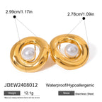 18K vergoldeter Edelstahl Metall gewebt modische Imitationsperle hohl glatt Ohrring Ring täglicher Charme für Frauen Schmuck