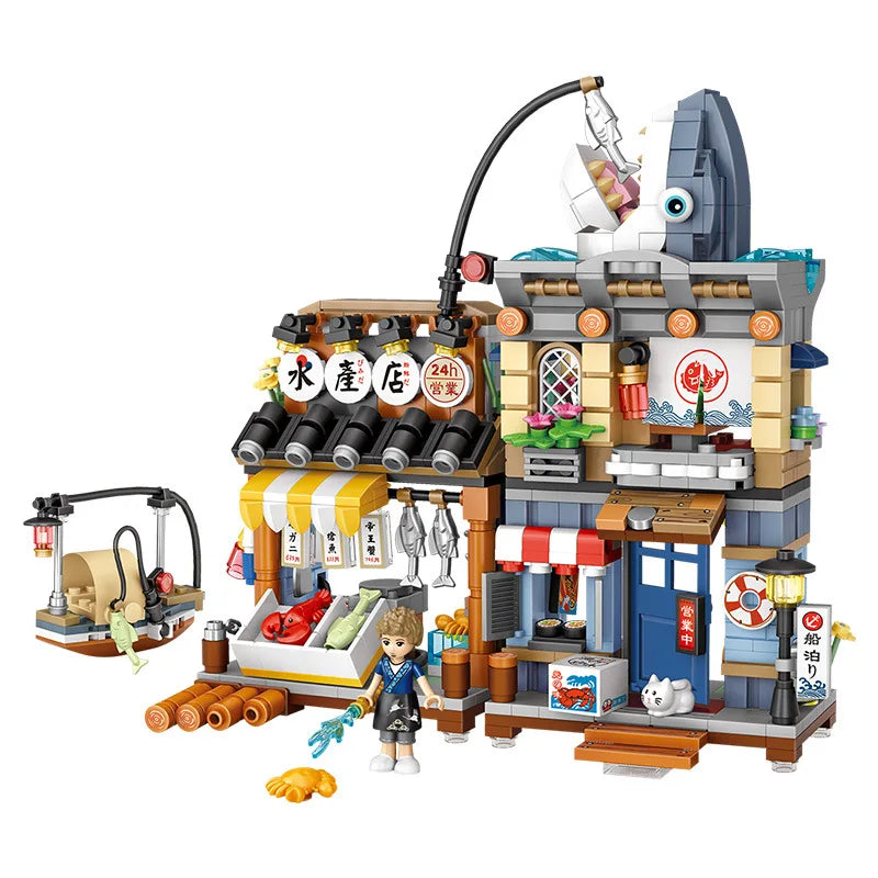 LOZ Japanese Mini Block Street View Folding Food Street Octopus Barbecue Ice Shop Assembly Building Block Toys Christmas Gift