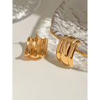 Orecchini alla moda semplici lucidi concavi e convessi in metallo intrecciato in acciaio inossidabile placcati oro 18K gioielli charm quotidiani da donna