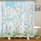 Chinese style Flowers and Birds Waterproof Shower Curtain Set Toilet Seat Cover Bath Non-Slip Mat Rug Carpet Bathroom Decor