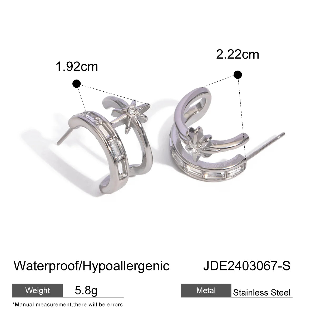 18K PVD-beschichtete Edelstahl-Halbmond-hohle bunte Zirkone Stern-Ohrringe wasserdicht trendige Damen exquisite Schmuck Bijoux