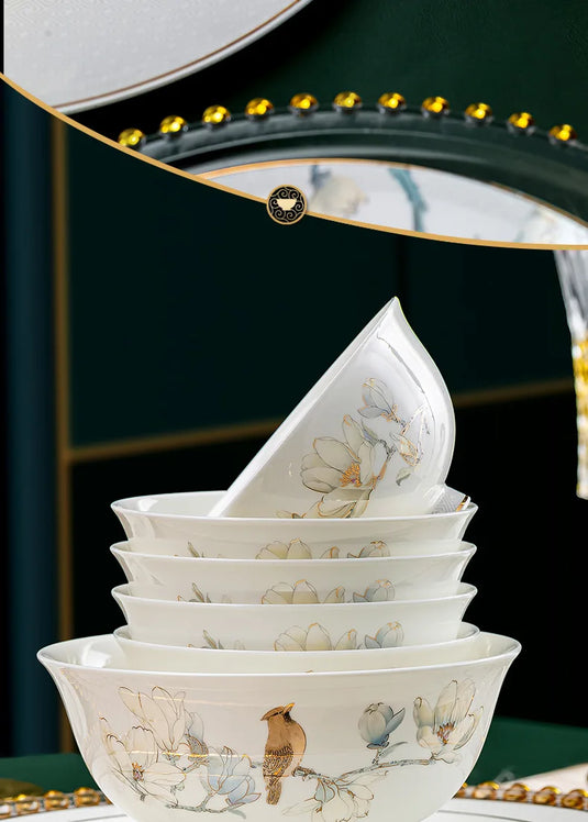 Jingdezhen Chinese style household ceramic bowls, plates, sets, boxes, bone china tableware, bowls, chopsticks, sets, porcelain