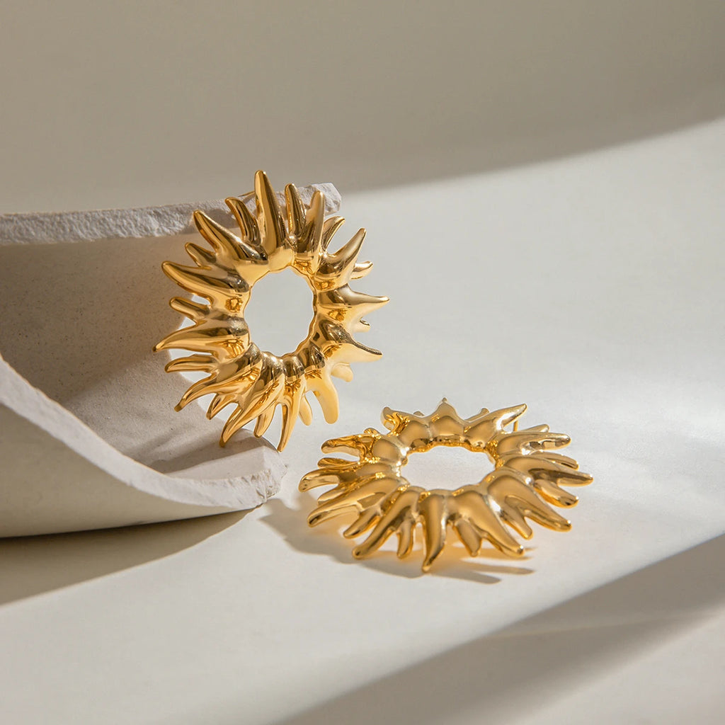 Lette luksus 18k forgyldte solsikke øreringe med hule blomster i rustfrit stål, kvinder, rustfri udsøgte smykker Bijoux