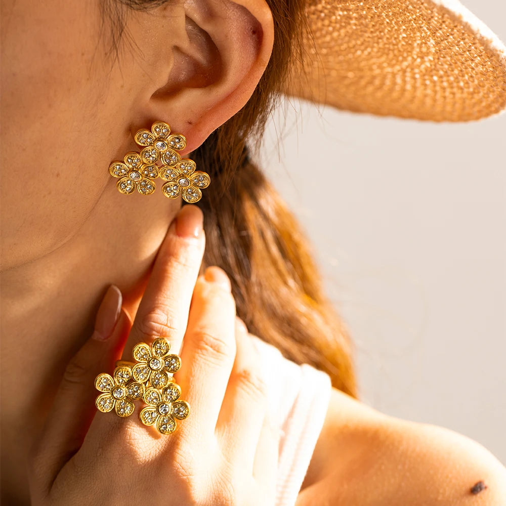2023 Vintage Tarnishproof Lady Earring 18K Gold Plated Stainless Steel Large Floral Pattern Design Delicate Vintage Jewelry Gift - Grand Goldman