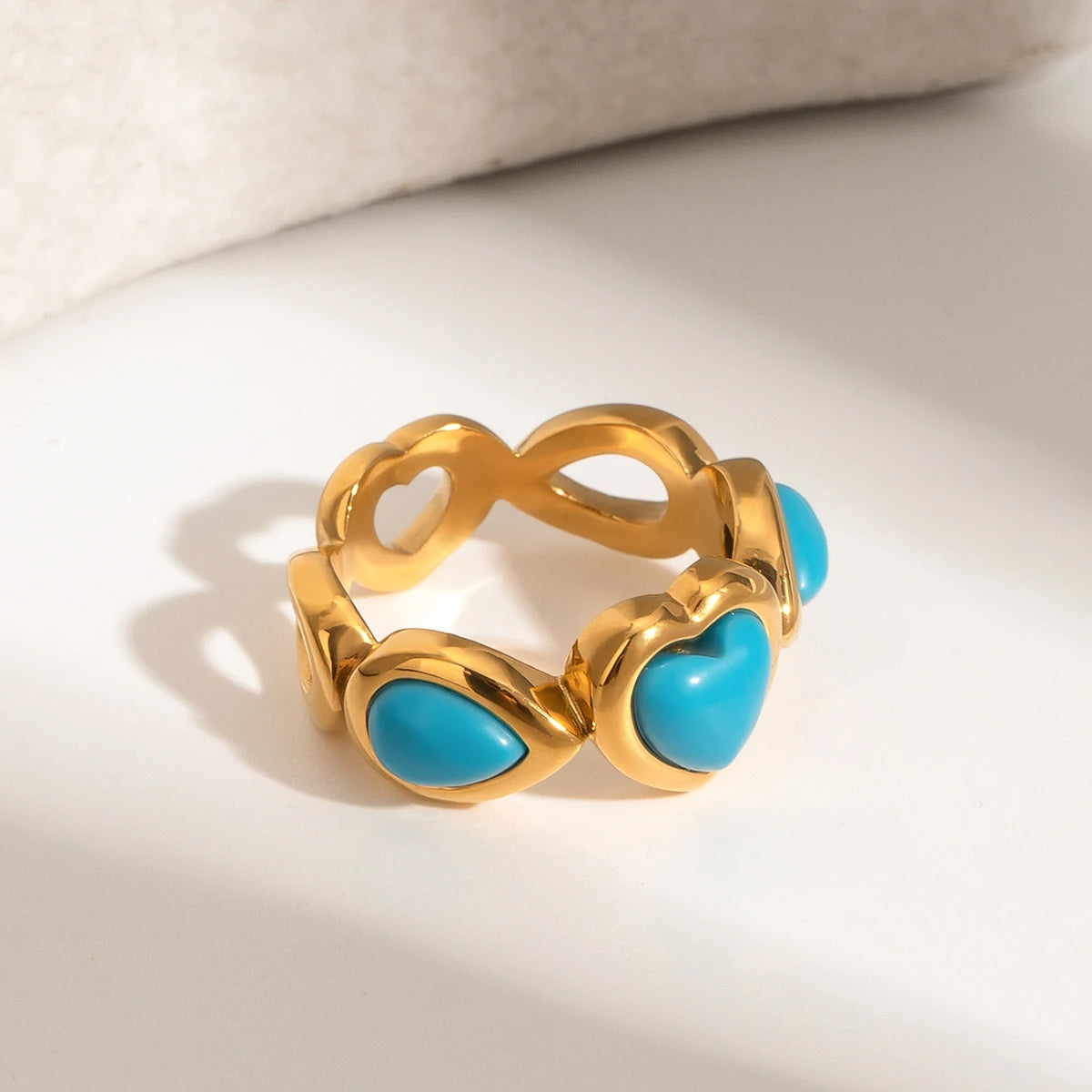 Bague fermée minimaliste en acier inoxydable 18k bleu cœur d'amour pour femmes, charmante, étanche, attrayante, anti-rouille, bijou