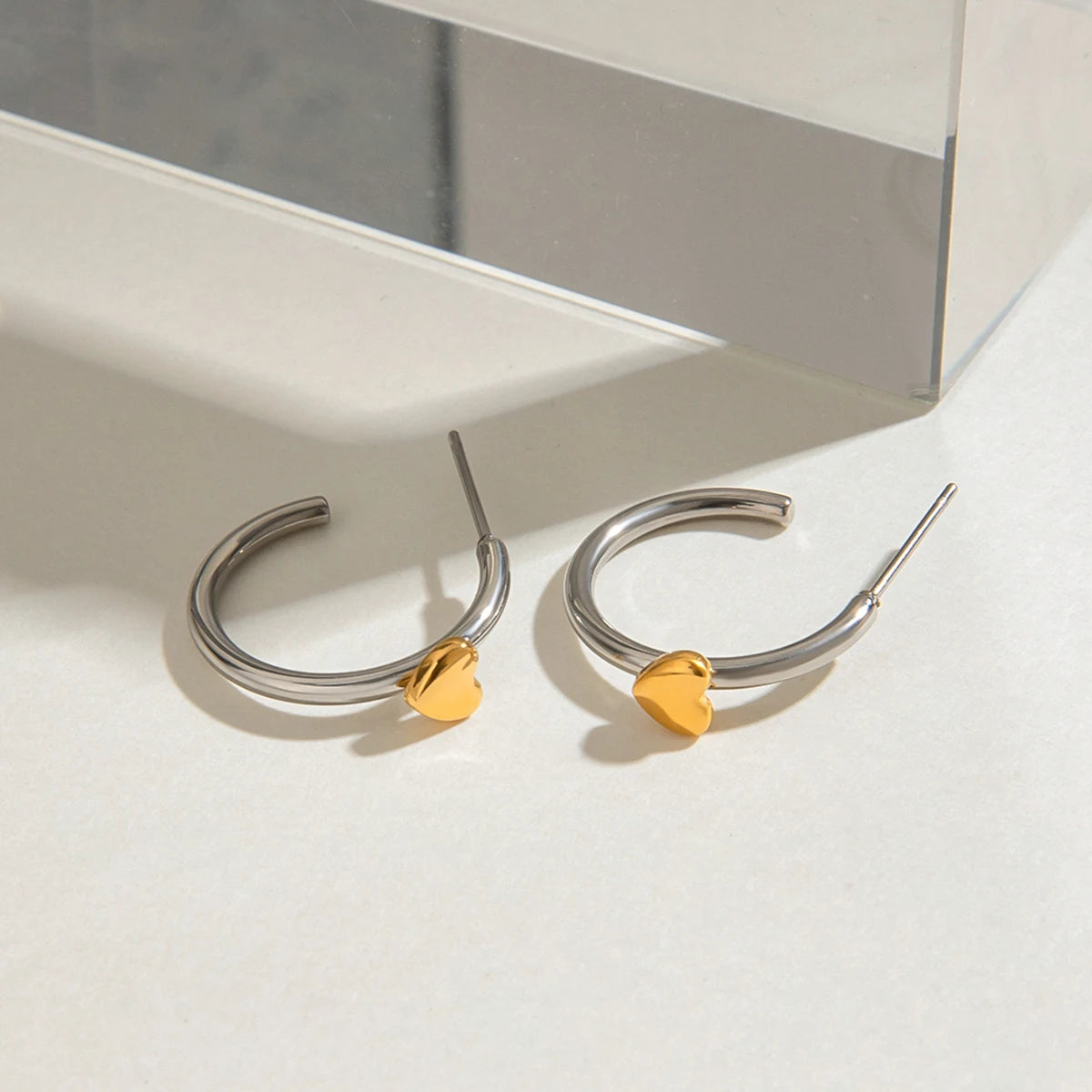 Minimalist Gold Silver Color Matching Stainless Steel Heart Shaped Earrings  Women Anti Allergic Rust Proof Stylish Jewelry - Grand Goldman