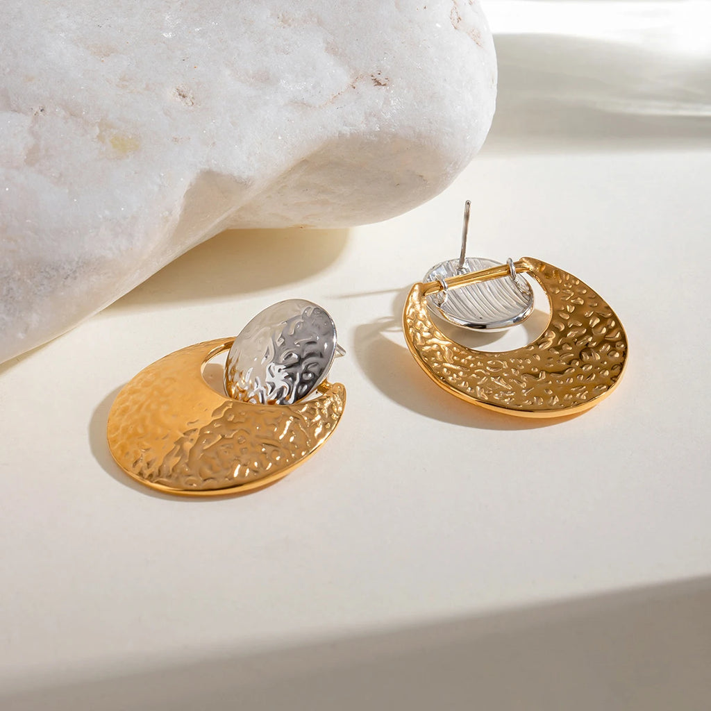 Creative 18k Gold Plated Stainless Steel Color Matching Retro Oval Earrings Women Temperament Rust Proof Stylish Jewelry