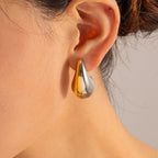 Boucles d'oreilles assorties couleur or et argent en acier inoxydable sans ternir plaqué or 18 carats goutte d'eau bijoux d'oreille légers de luxe pour femmes
