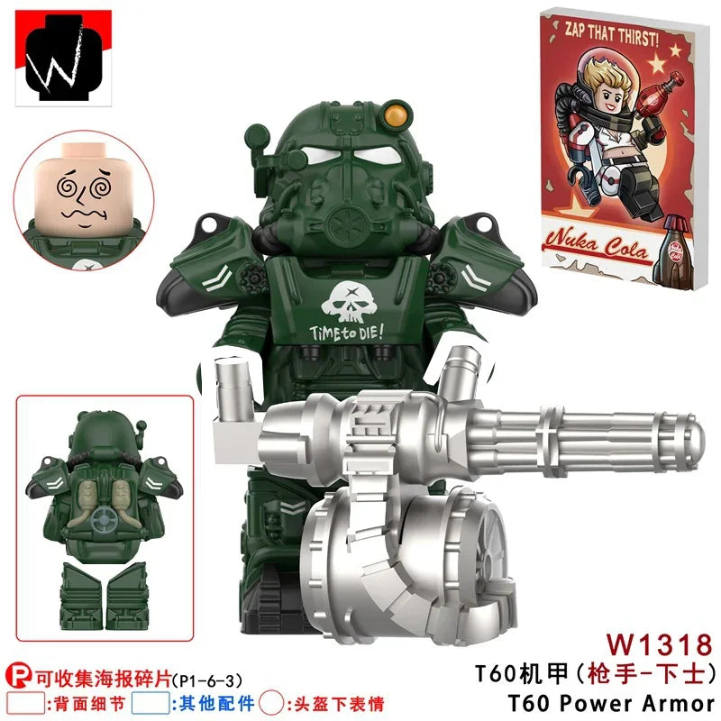 BoS Game T60 Power Armor Army Officers Soldiers Figure Machine gun Model Building Blocks Kids Toys Gifts Boys Girls Juguetes