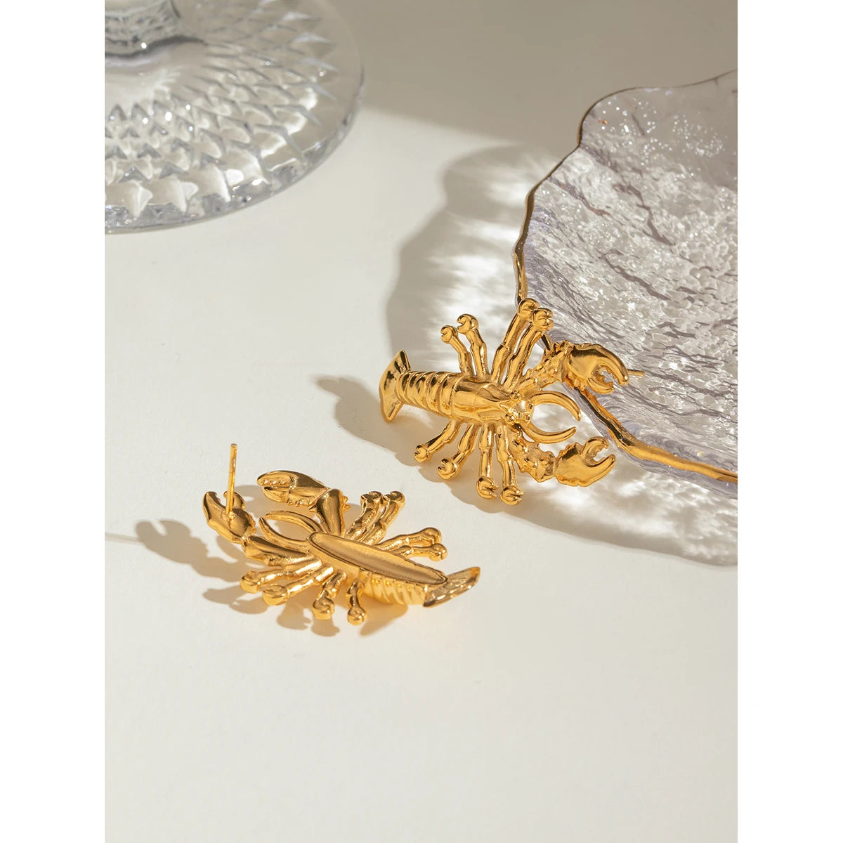 18K PVD-belagt mode geometrisk stor tang hummerformede øreringe rustfrit stål kvinder forebygger allergi Stilfulde smykker