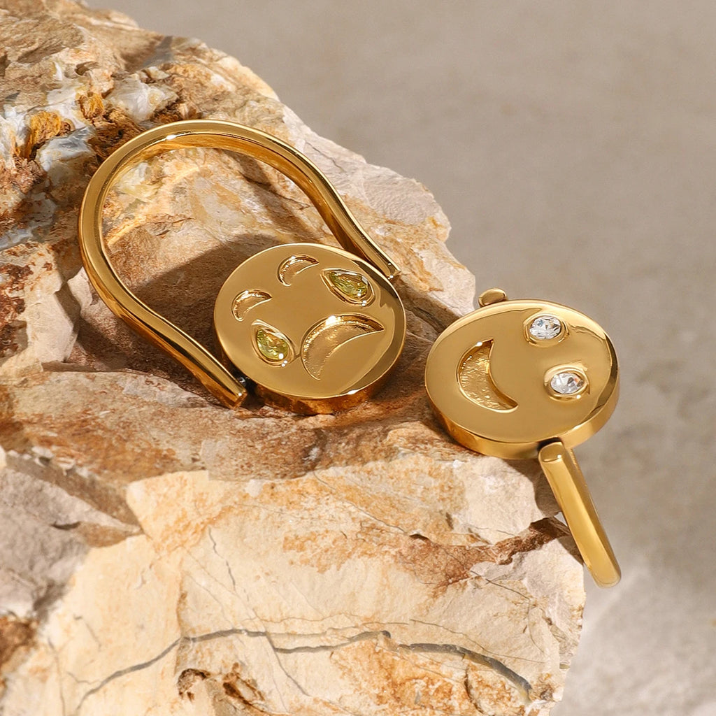 Anillo minimalista reversible redondo con cara sonriente, ligero, acogedor, de acero inoxidable 18k, tamaño 7 para mujer, joyería atractiva e impermeable