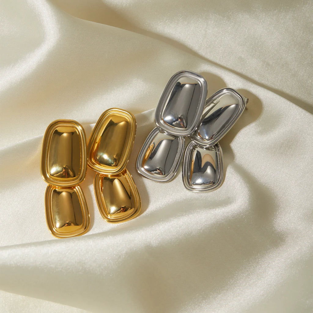 Brincos de Pingente Retangular Geométrico de Aço Inoxidável Banhado a Ouro 18K Creative Joias à Prova de Ferrugem com Estilo e Personalidade