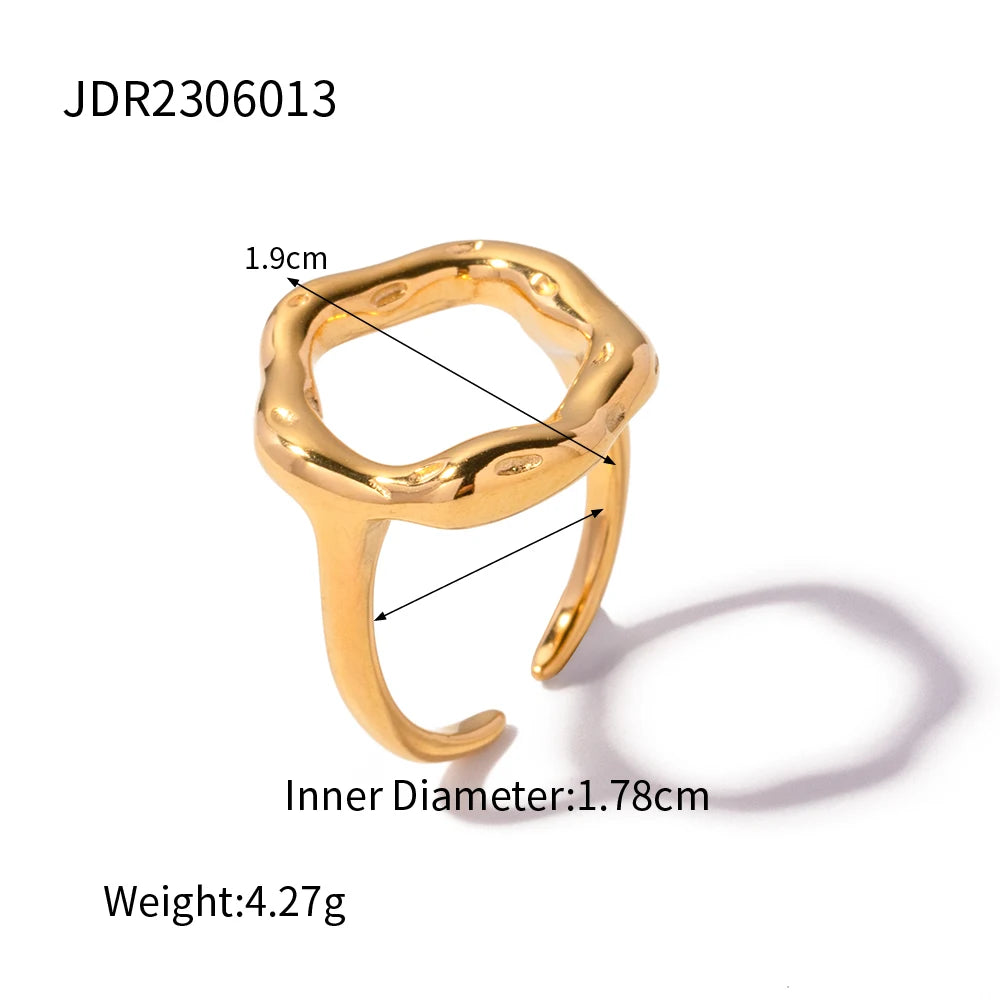 Overdrevne Ins Geometrisk Uregelmæssig 18K forgyldt Ring Vintage Design Rustfrit Stål Åben Ring Kvinders Ikke-plettede smykker