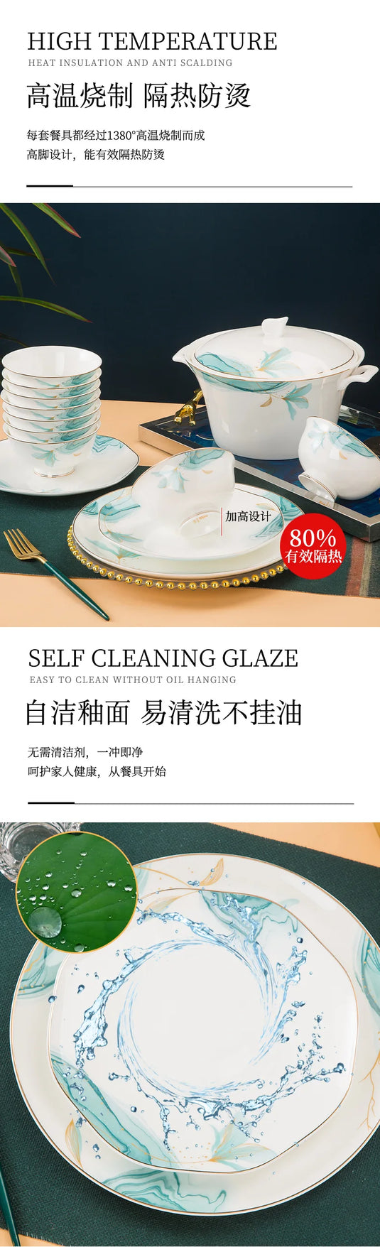 Jingdezhen Bone Porcelænsservice Sæt Husholdnings keramiske skåle og fade