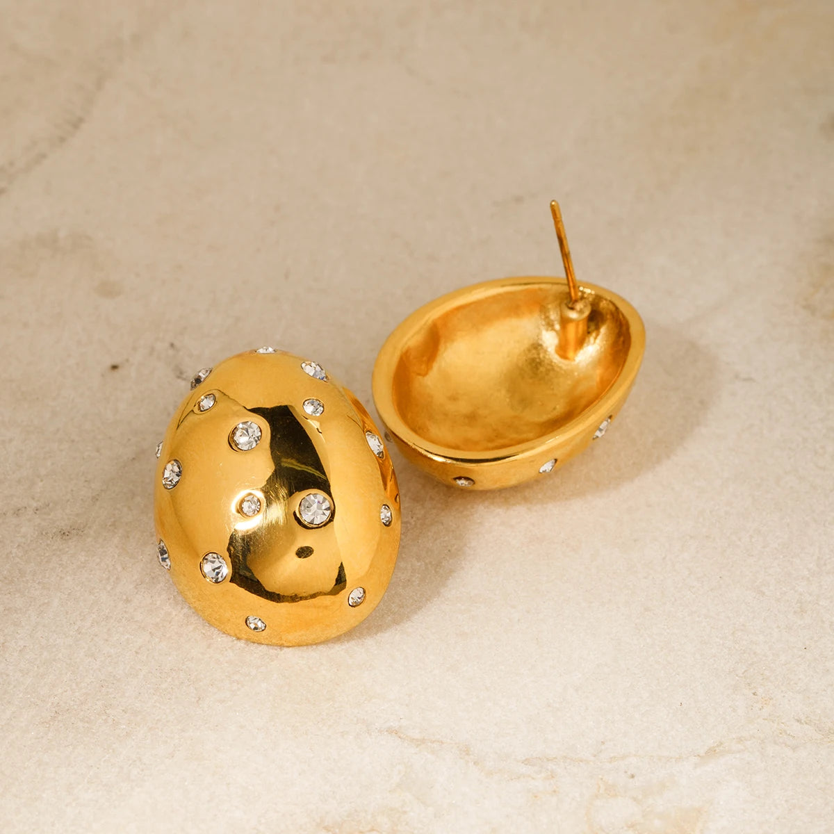 Boucles d'oreilles ovales plaquées PVD or 18 carats en acier inoxydable avec incrustation de strass blancs, charme étanche, accessoires pour femmes, cadeau de bijoux