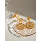 Metaltekstureret 18K guldbelagte geometriske runde gevind, åbne ring ørestikkere sæt rustfrit stål Chunky anløbningssikre smykker