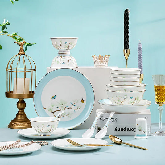 Bols en céramique chinois neufs de Jingdezhen, plats, vaisselle en porcelaine osseuse, bols, ensemble de baguettes, usage domestique