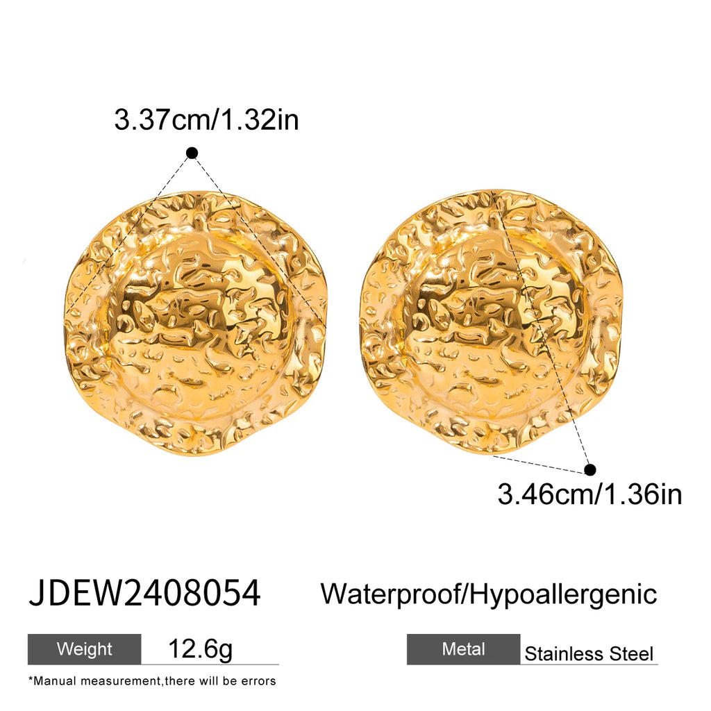 18K Gold Plated Stainless Steel Personality Niche Hammer Grain Hat Earrings Open Ring Delicate Water Resistant Daily Jewelry