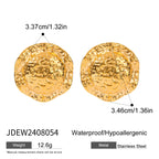 18K Gold Plated Stainless Steel Personality Niche Hammer Grain Hat Earrings Open Ring Delicate Water Resistant Daily Jewelry