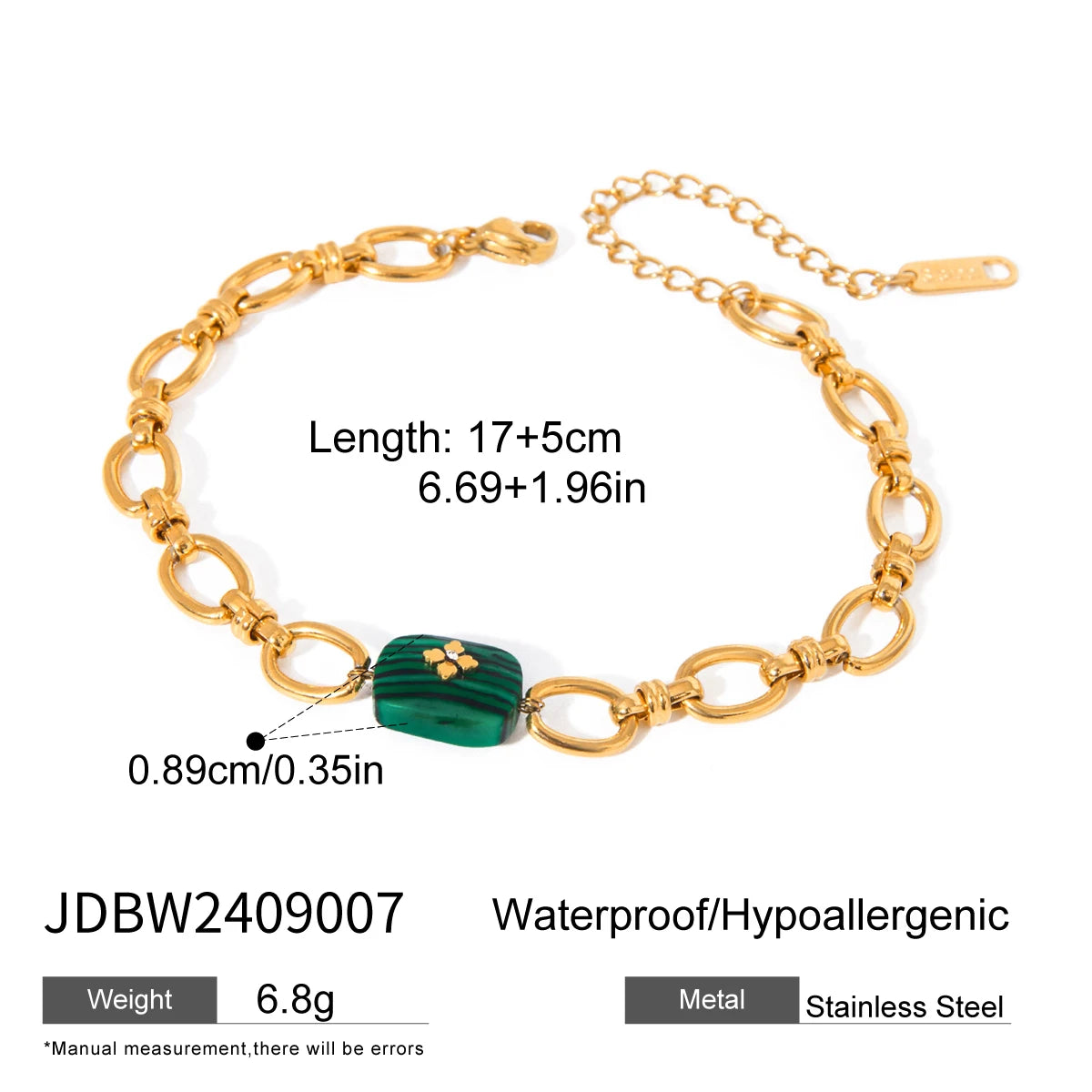 Malachit Anhänger Ohrringe Armband Edelstahl Metall 18K Gold PVD-beschichtet Damen Allergievorbeugend Attraktiver Schmuck