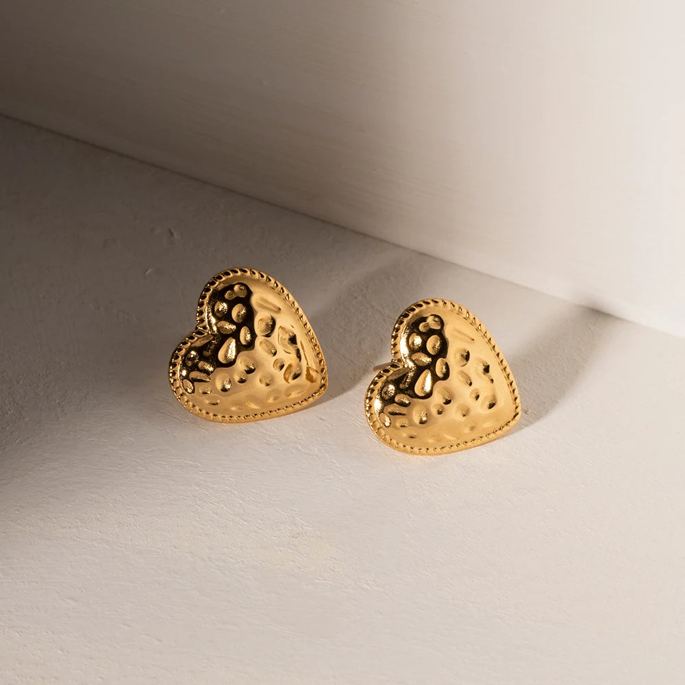 Heart Hammer Grain Earrings 18K Gold-Plated Trendy Tarnish-proof Love Shape Dangle Women's Fashion Geometric Earrings