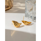 18K PVD Plated Vintage Striped Flow Liquid Drop Earrings Stainless Steel Women Prevent Allergy Metal Stylish Jewelry