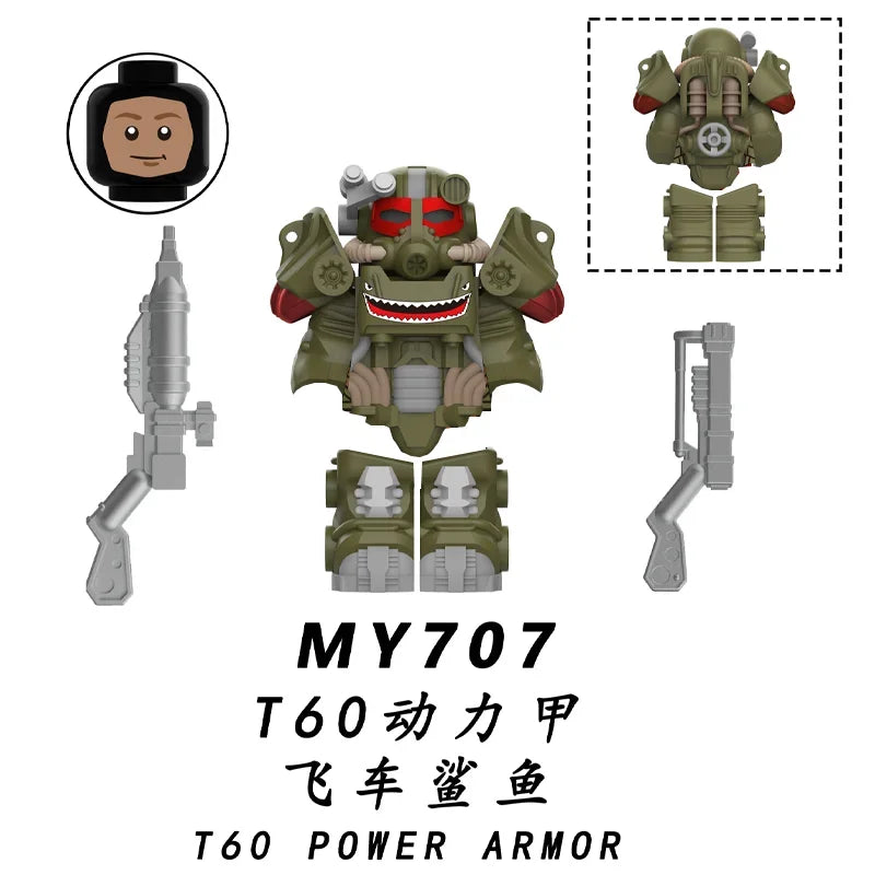 BoS Game T60 Power Armor Army Officers Soldiers Figure Machine gun Model Building Blocks Kids Toys Gifts Boys Girls Juguetes
