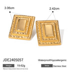 18K PVD Plated Fashion Vintage Rectangle Triple Layered Earrings Stainless Steel Women Prevent Allergy Trendy Daily Jewelry