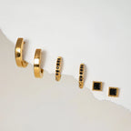 18k Stainless Steel Vintage Black Rhinestones Buckle Earrings 3 Pairs In One Card Women Statement Charm Rust Proof Jewelry