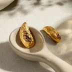 Vintage 18K Gold Plated Water Drop Shaped Irregular Texture Earrings Stainless Steel Statement Stylish Waterproof Jewelry Women