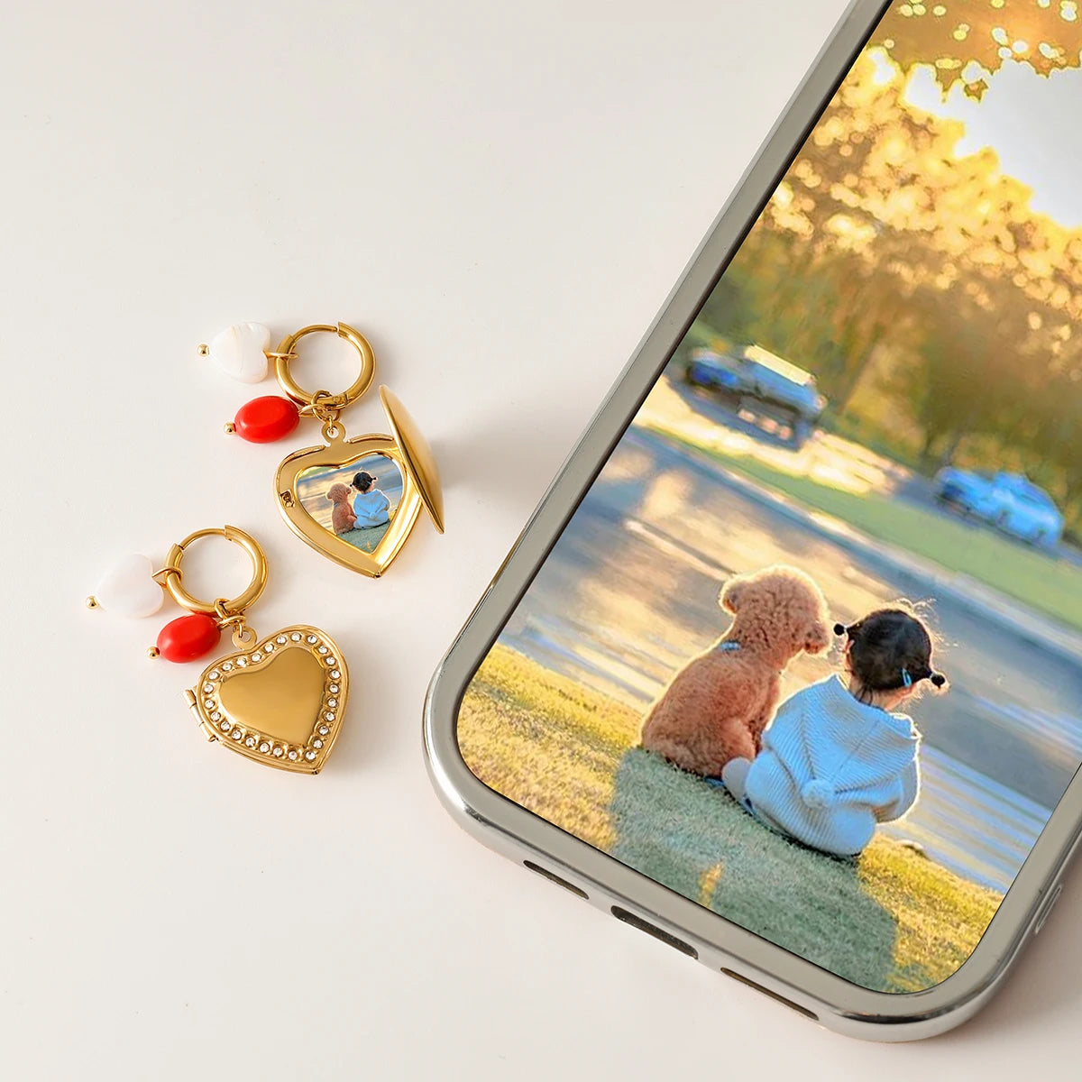 Orecchini a goccia con conchiglia placcata in oro 18k a forma di cuore d'amore, scatola per foto, acciaio inossidabile, donna, antiruggine, regalo per gala, gioielli