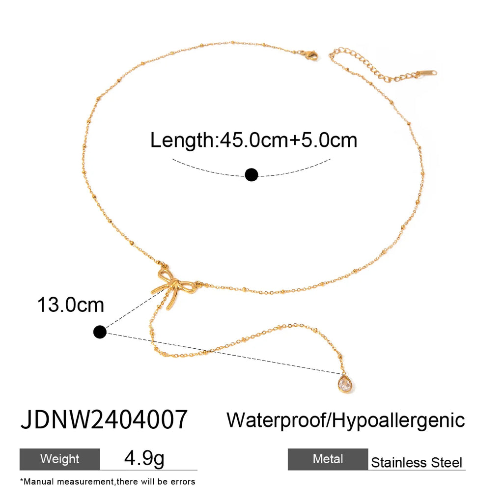 18K PVD-belagt Trendy Rustfrit Stål Delikat Bowknot Y Halskæde Kæde Kvinder Vandtæt Højkvalitets Charm Stilfulde smykker
