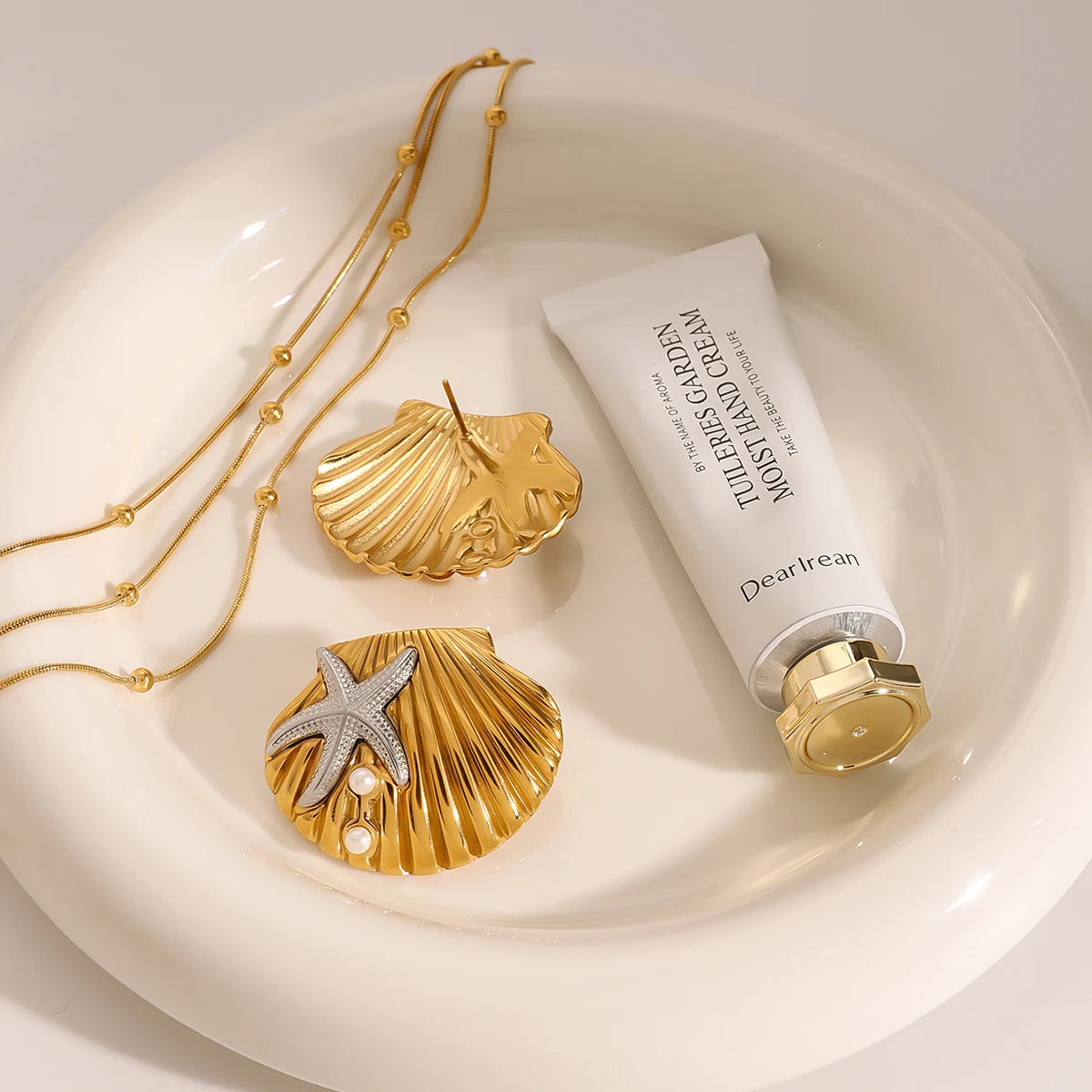 18k forgyldt rustfrit stål hammerkorn søstjerne med imiteret perleskalle ørering kvinder forebygger allergi smykker