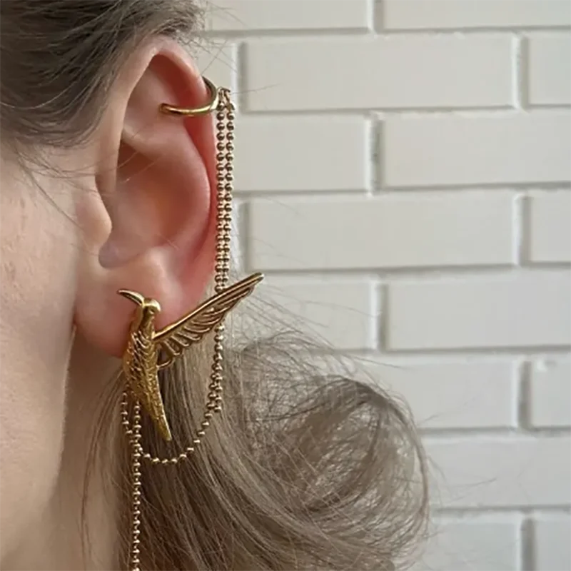 18K forgyldt rustfrit stål Peace Dove Wings White Rhinestone Tassel Øreclips Kvinder Charms Vandtæt Smykker Gala Gave