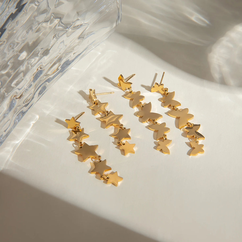 Anti-Allergisch 18K vergoldete schlichte ganze Schnur Ohrringe mit fünfzackigem Stern aus Edelstahl, zarte, freie Temperament-Schmuck