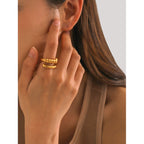 18k vergoldeter Damenring aus Edelstahl mit Metallknoten, offenem Geflecht, Statement-Textur, klobigen Ohrringen, Partygeschenk