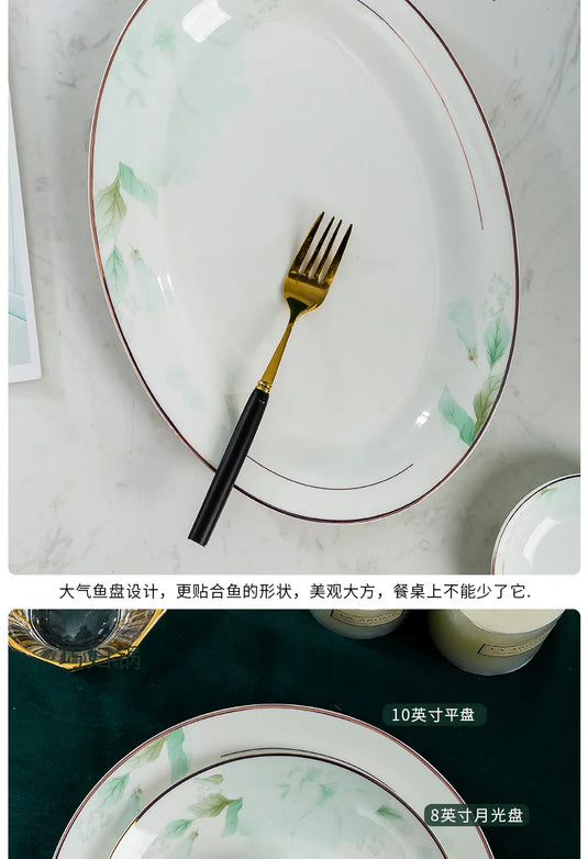 Jingdezhen Bone Porcelain Bowl and Plate Set, Ceramic Tableware Bowl and Chopstick Set