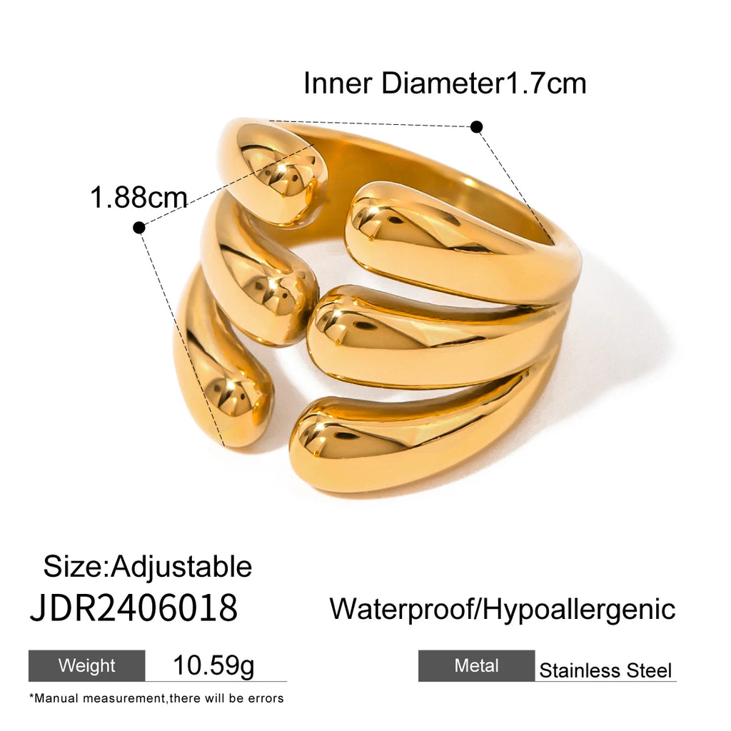 Anti Allergic 18K PVD Gold Plated Rust Proof Stainless Steel Asymmetrical Encircle Claw Open Ring Minimalist Finger Jewelry