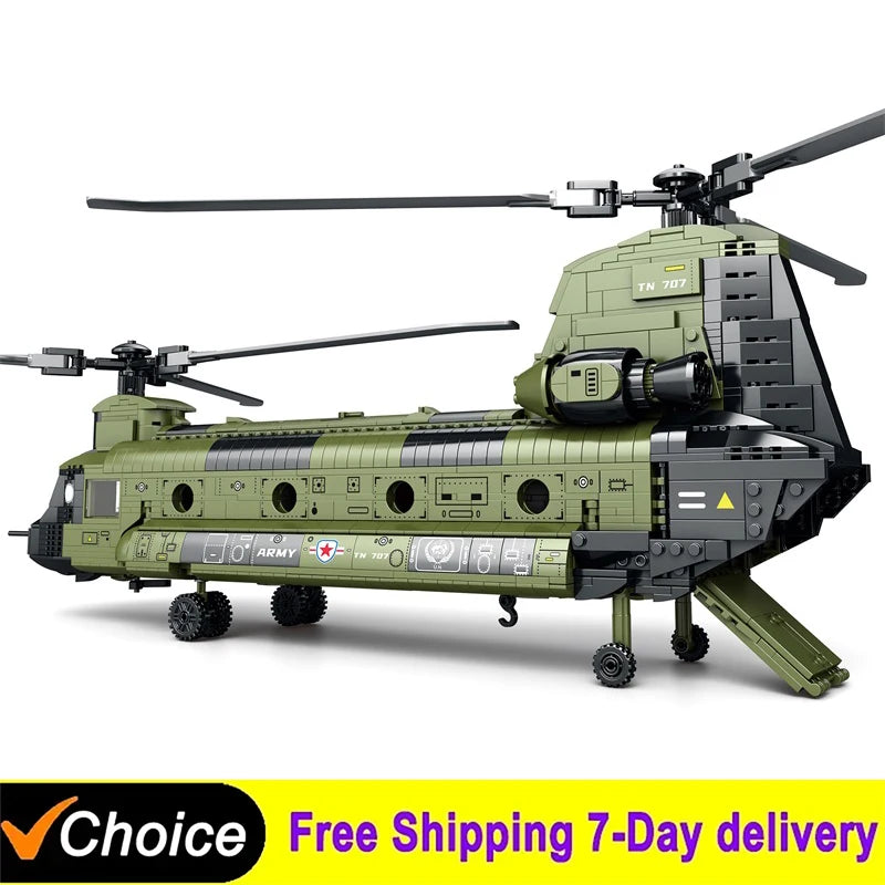 Reobrix 33031 MOC CH-47 Chinook Transport Plane Building Blocks Military Armed Helicopter Fighter Toy Birthday Gift For Kids