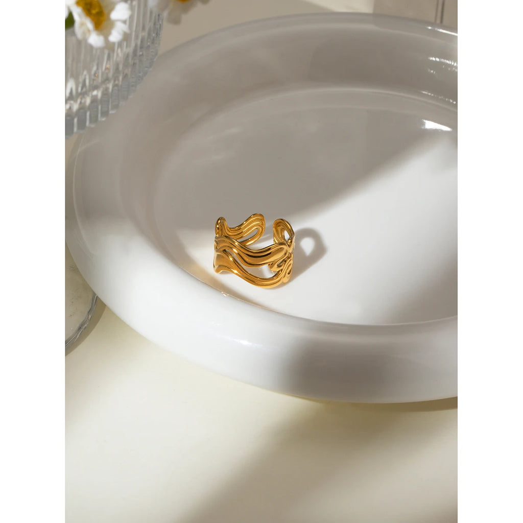 18K vergoldeter Edelstahl-Doppelgewinde-Öffnungsring, antiallergisch, metallfrei, temperamentvoller Schmuck, tägliches Geschenk für Frauen