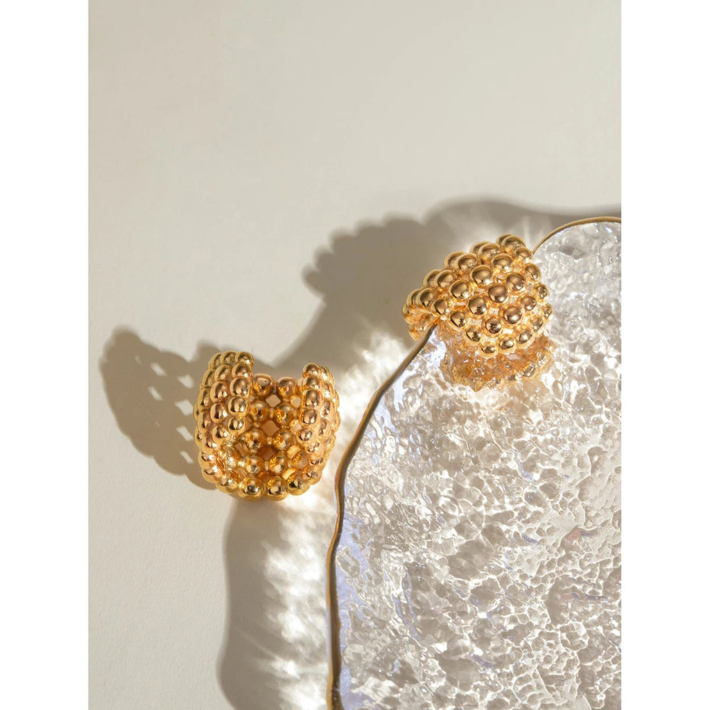 18K PVD-belagt Trendy Rustfrit Stål Delikat Honeycomb-formet Øreclips Charmsmykker Vandtæt til Kvinder Gallagave