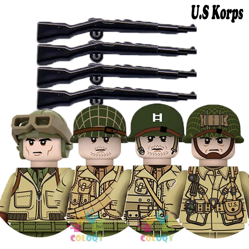 Kids Toys WW2 Building Blocks 4pcs/set US UK Soviet Soldiers Mini Action Figures Educational Toys For Kids Boys Christmas Gifts