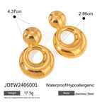 Pendientes dobles huecos de textura metálica de acero inoxidable chapados en oro de 18k Retro para mujeres Encanto de temperamento Joyería dorada elegante