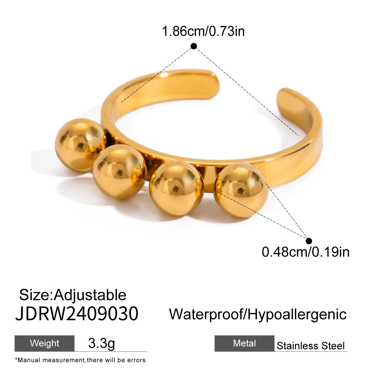 Personalisierter Ball mit glatter Oberfläche, Öffnungsring aus Edelstahl, 18K PVD goldbeschichtet, allergiepräventiver Schmuck