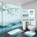 Chinese style Flowers and Birds Waterproof Shower Curtain Set Toilet Seat Cover Bath Non-Slip Mat Rug Carpet Bathroom Decor