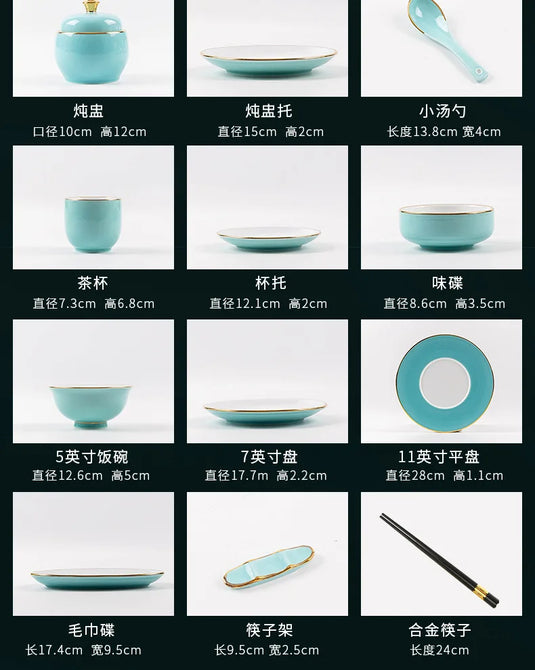 Jingdezhen tableware set, hotel tableware, dishes, gifts, handmade gilt edged dining plates, household dining plates