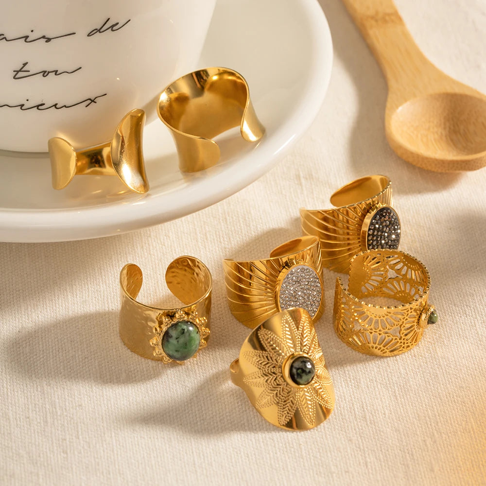 Винтажный набор колец с преувеличенно широким отверстием для женщин Геометрические регулируемые кольца из нержавеющей стали Подарок для пары Ювелирные изделия Anillos Mujer