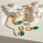 Malachit Anhänger Ohrringe Armband Edelstahl Metall 18K Gold PVD-beschichtet Damen Allergievorbeugend Attraktiver Schmuck