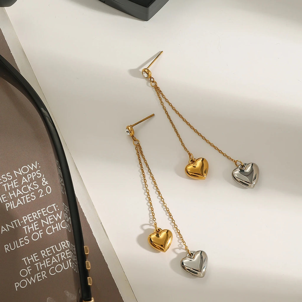 Minimalist 18k Gold Plated Stainless Steel Love Heart Lock Cone Chain Earrings Women Prevent Allergy Charm Jewelry - Grand Goldman