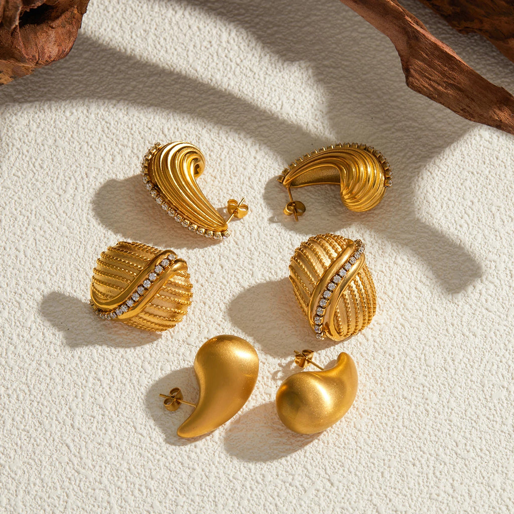 Leggeri Orecchini Unici In Acciaio Inossidabile Placcati Oro 18k Con Incastonatura Di Strass Set Gioielli Donna Bijoux Femme Regalo Gala